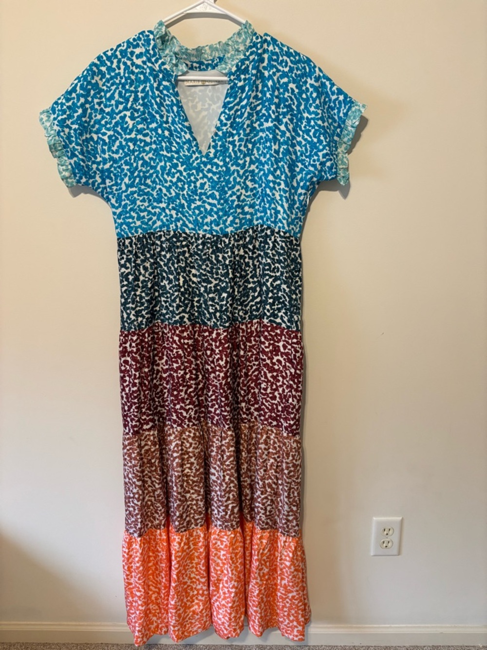 Marie Oliver Multicolor Back to School Maxi Dress V-Neck Size Small 100% Silk